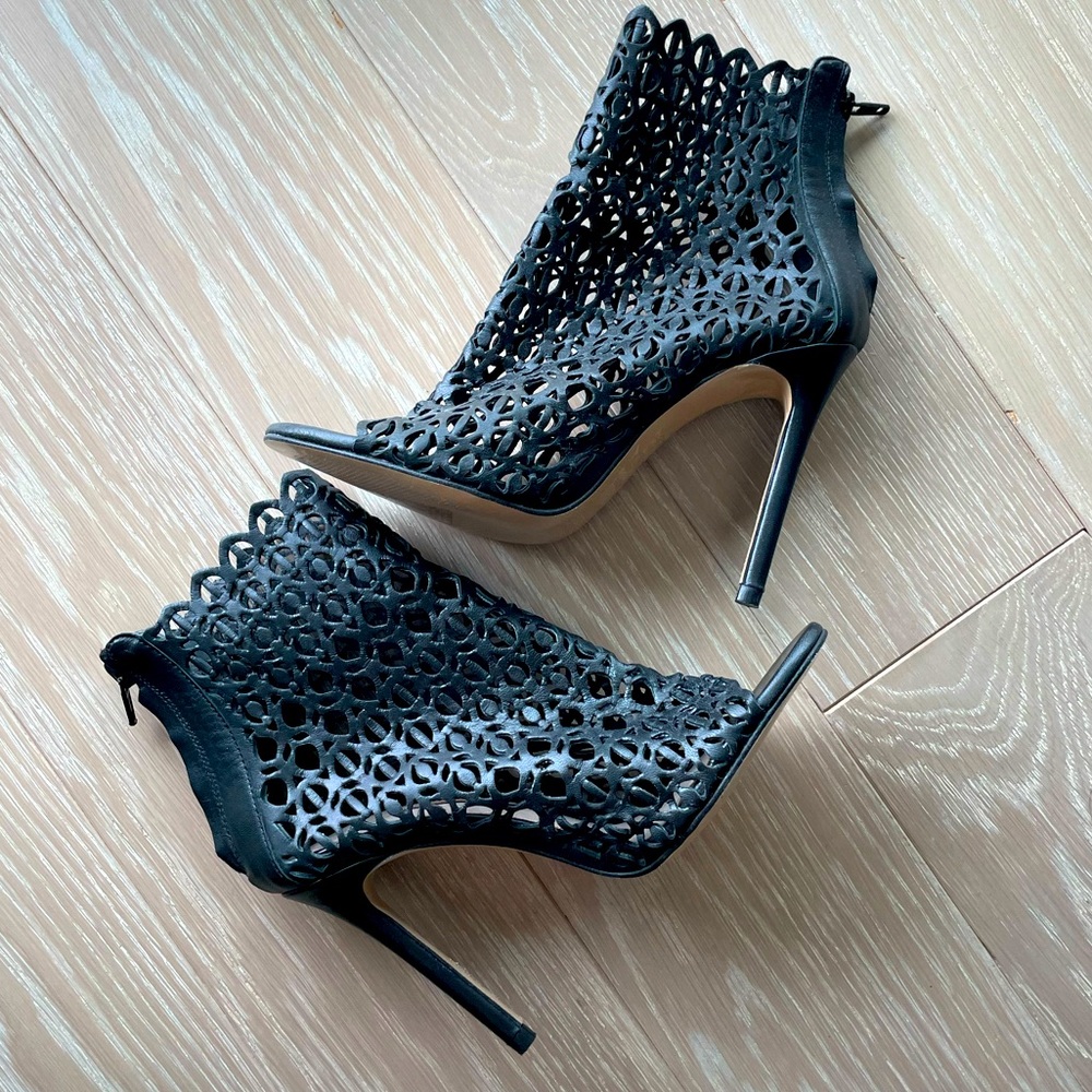 Zara laser cut peep toe booties